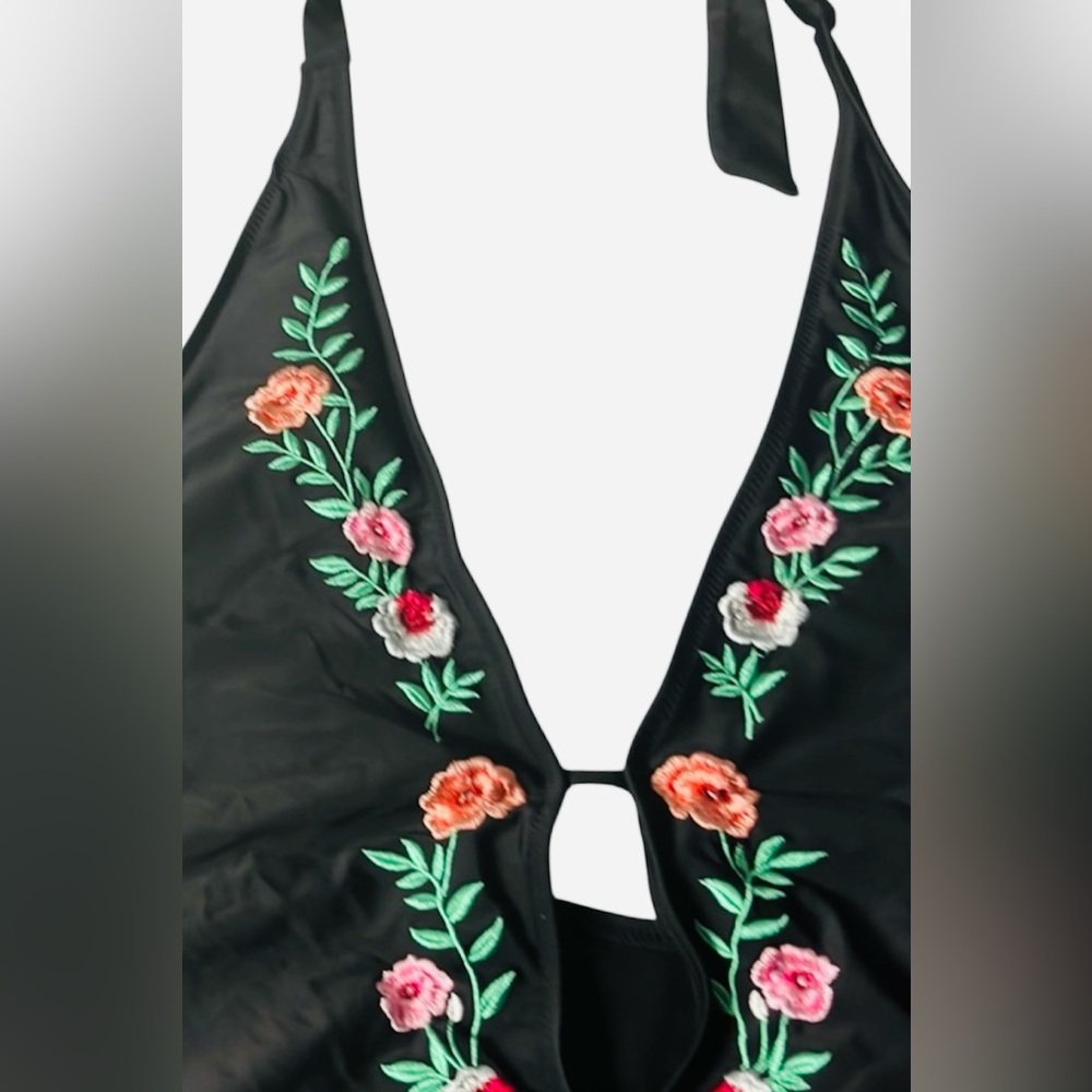 Kate Spade Black Embroidered Floral One-Piece Swimsuit - Picture 3 of 5